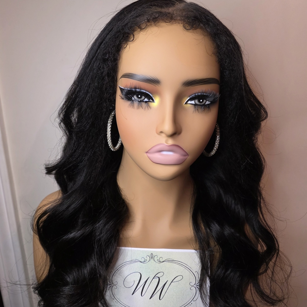 PREMIUM Natural Black Body Wave Human Hair Wig With Kinky Curly Front